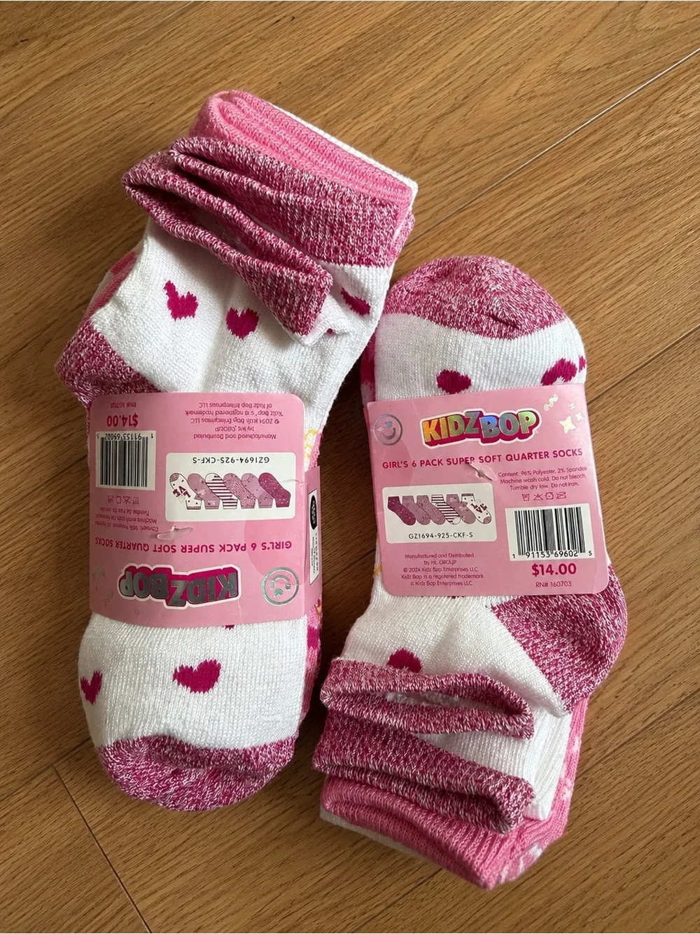 Kids' Pink Quarter Socks - 2 Pack (12 Pairs)